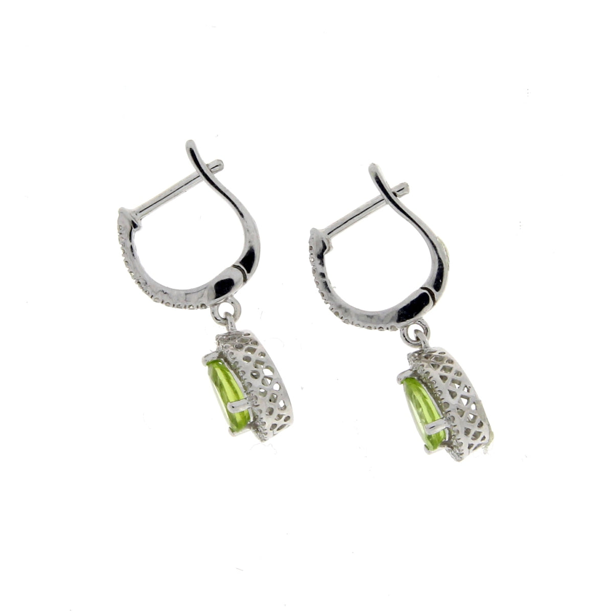 Pendientes colgantes de peridoto y diamante de 0,88 ct en oro blanco de 14 K
