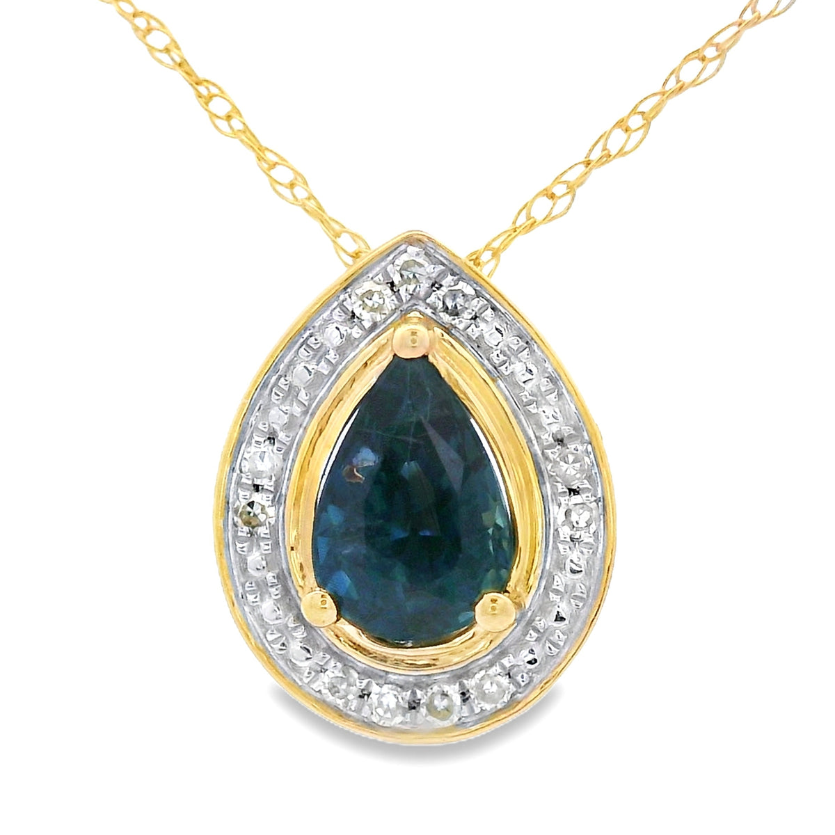 Colgantes de moda de zafiro y diamantes de oro amarillo de 10 quilates