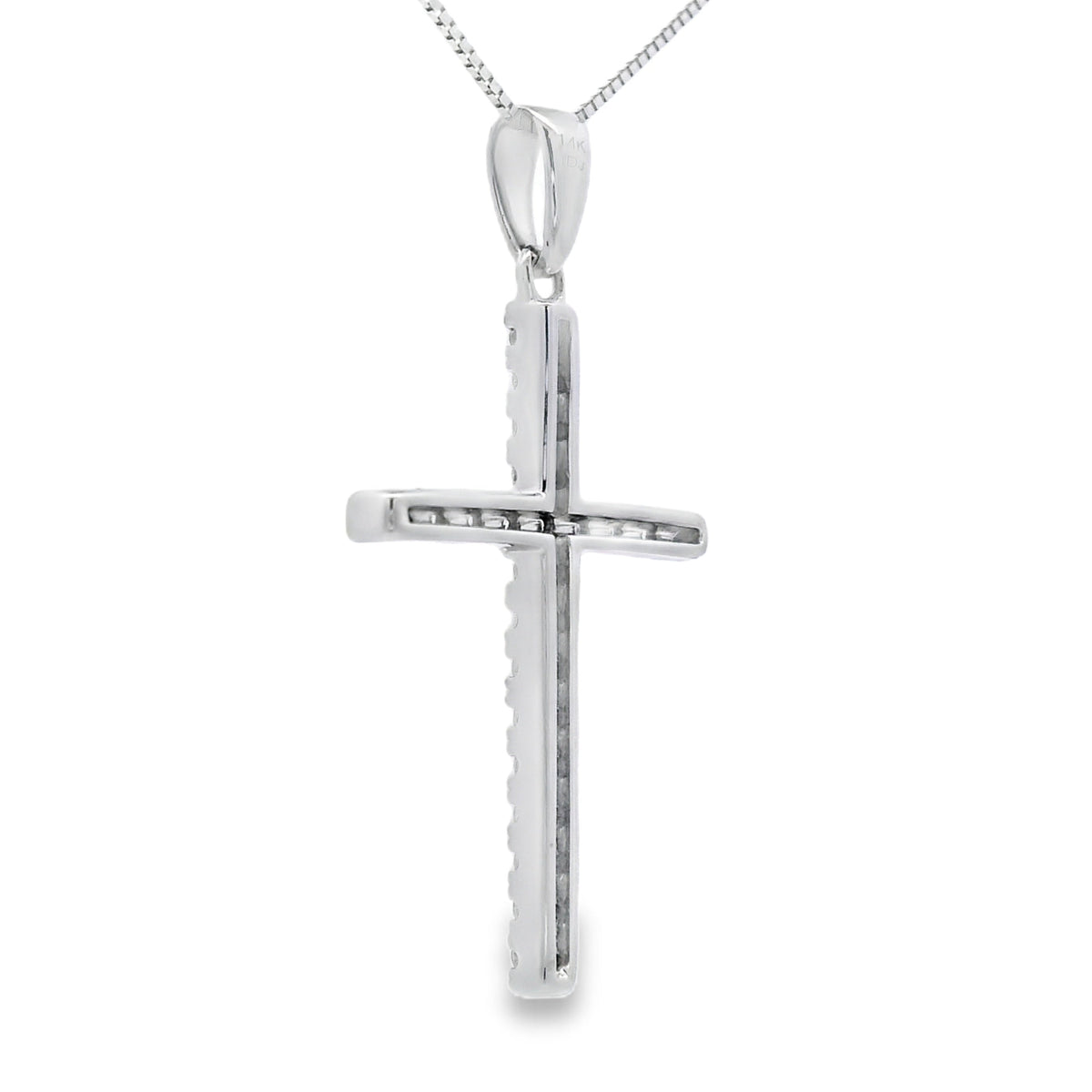 Colgante de cruz religiosa con diamantes de 0,21 ct en oro blanco de 14 kt
