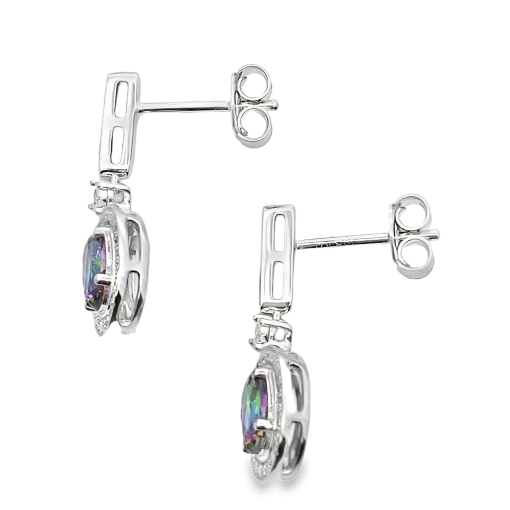 Mystic Fire Topaz Dangle Earrings 10KT White Gold