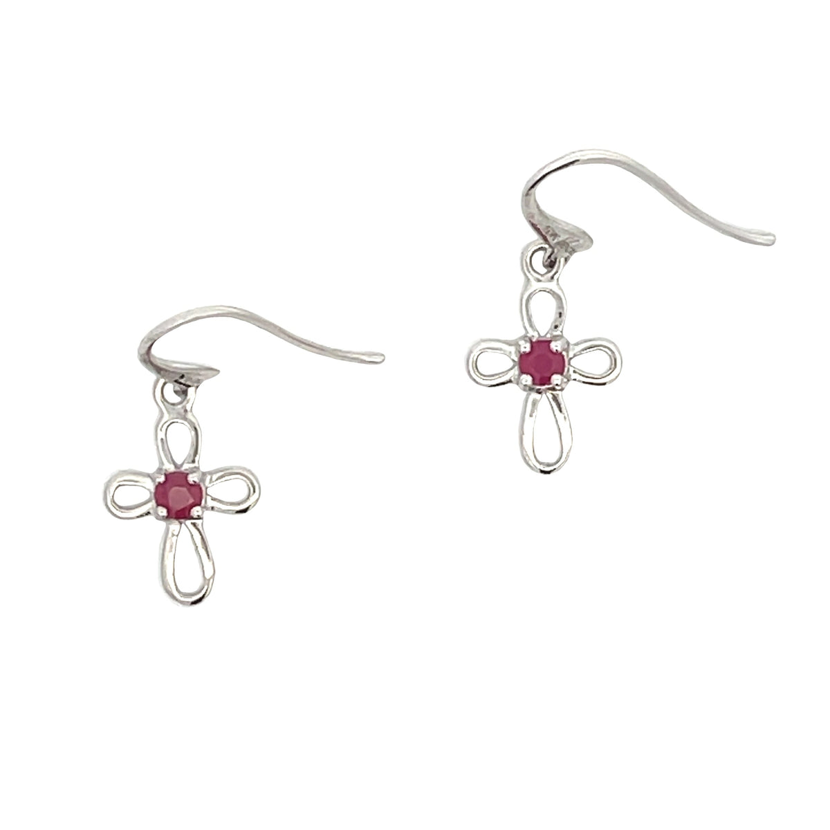 Pendientes Cruz de Rubí de .32ct Naturales Oro Blanco de 10KT