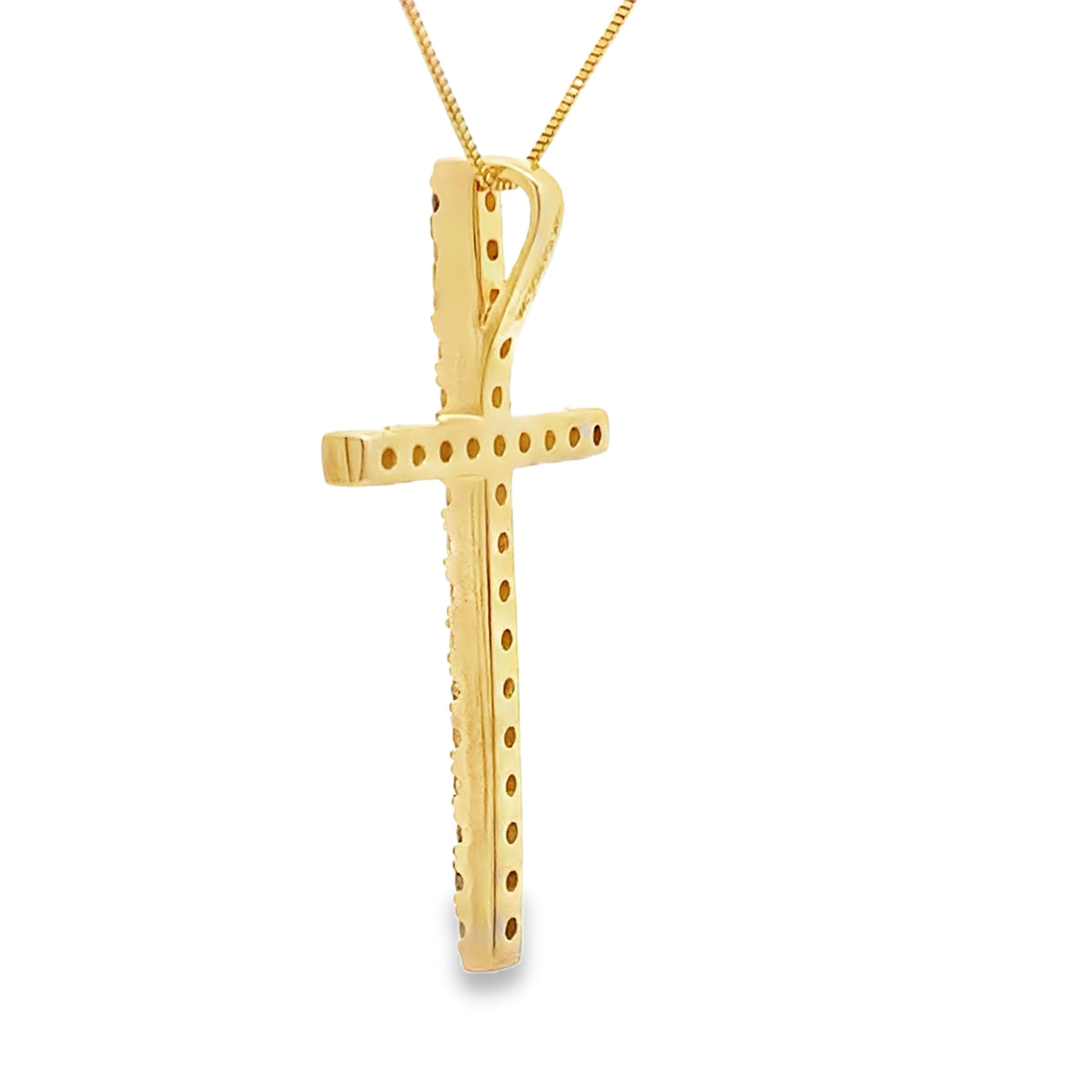 Colgante de cruz religiosa con diamante de 0,38 qt en oro amarillo de 14 kt