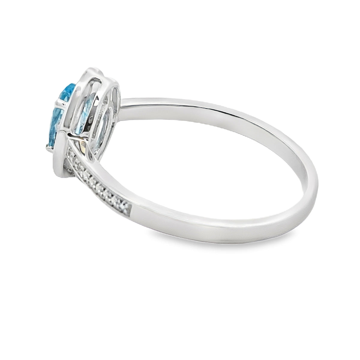 Genuine .59ct Blue Topaz Diamond Ring 10KT White Gold