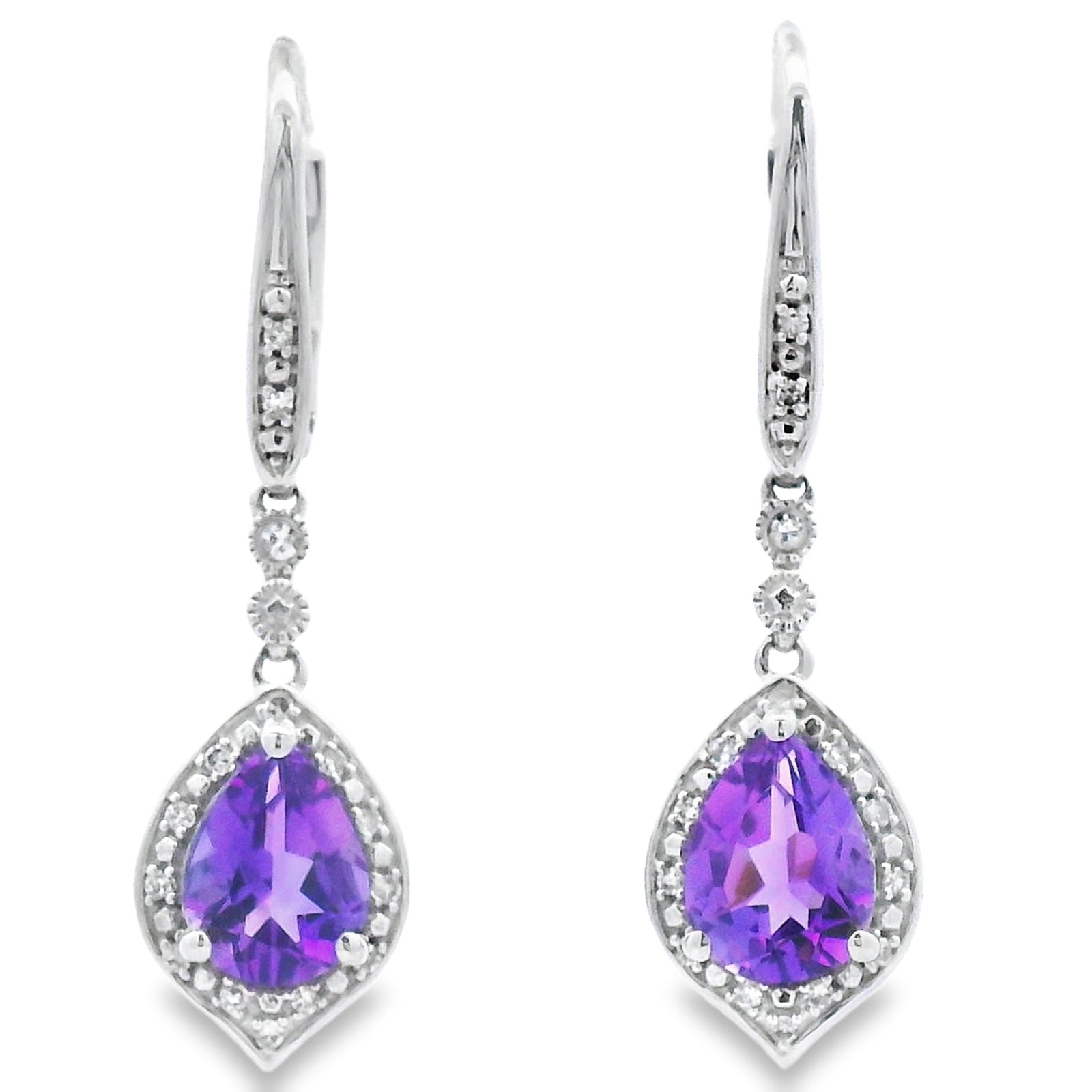Pendientes colgantes de amatista y diamante de 2,13 ct Oro blanco de 10 KT