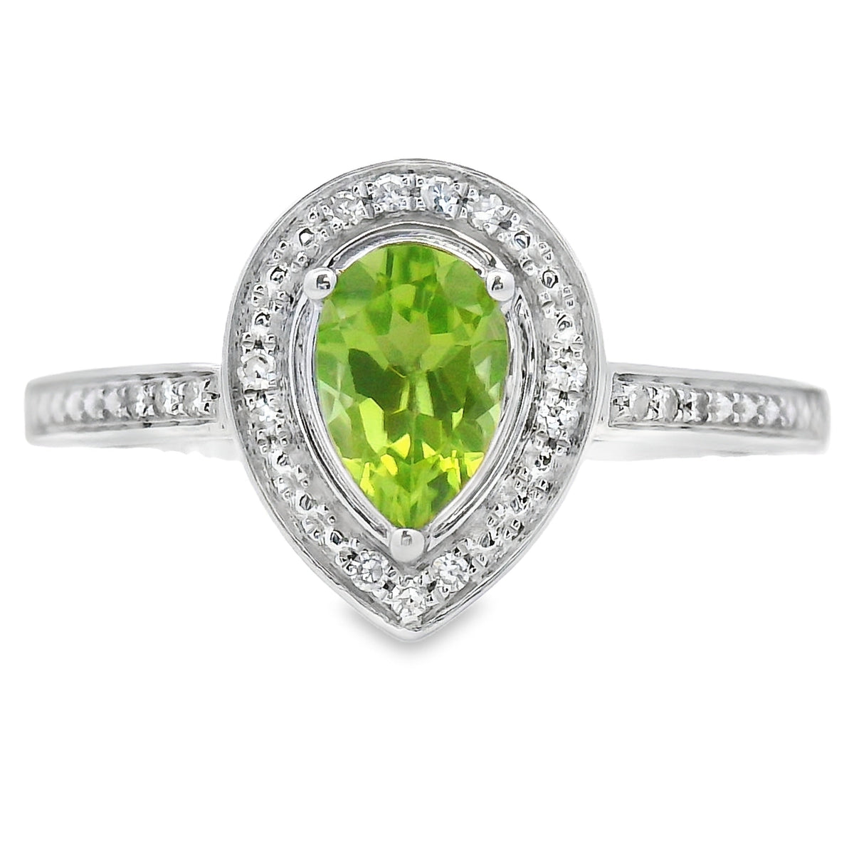 Anillo de peridoto y diamante natural de .50ct en oro blanco de 10kt