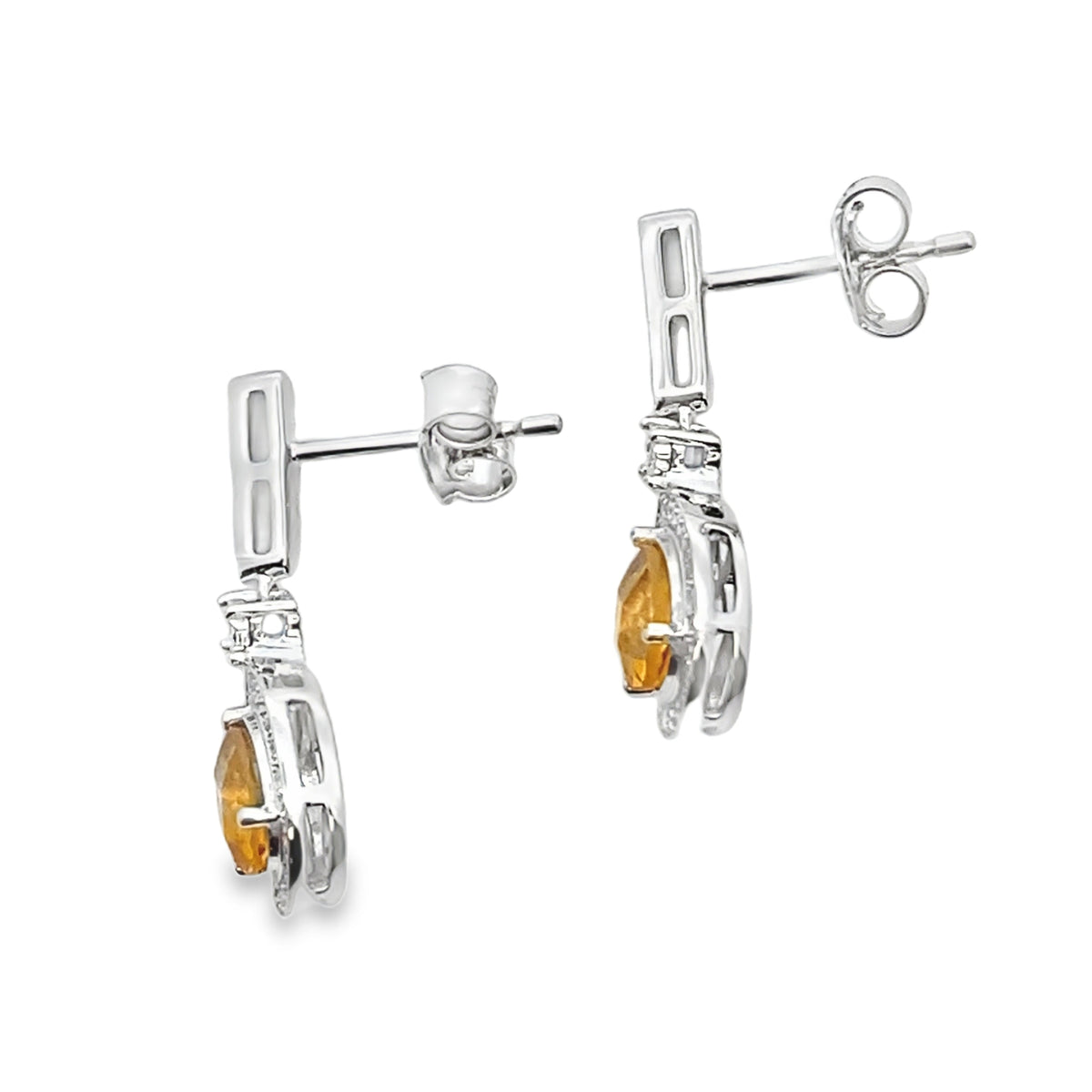 Pendientes colgantes de citrino y diamantes de 0,89 ct de oro blanco de 10 qt