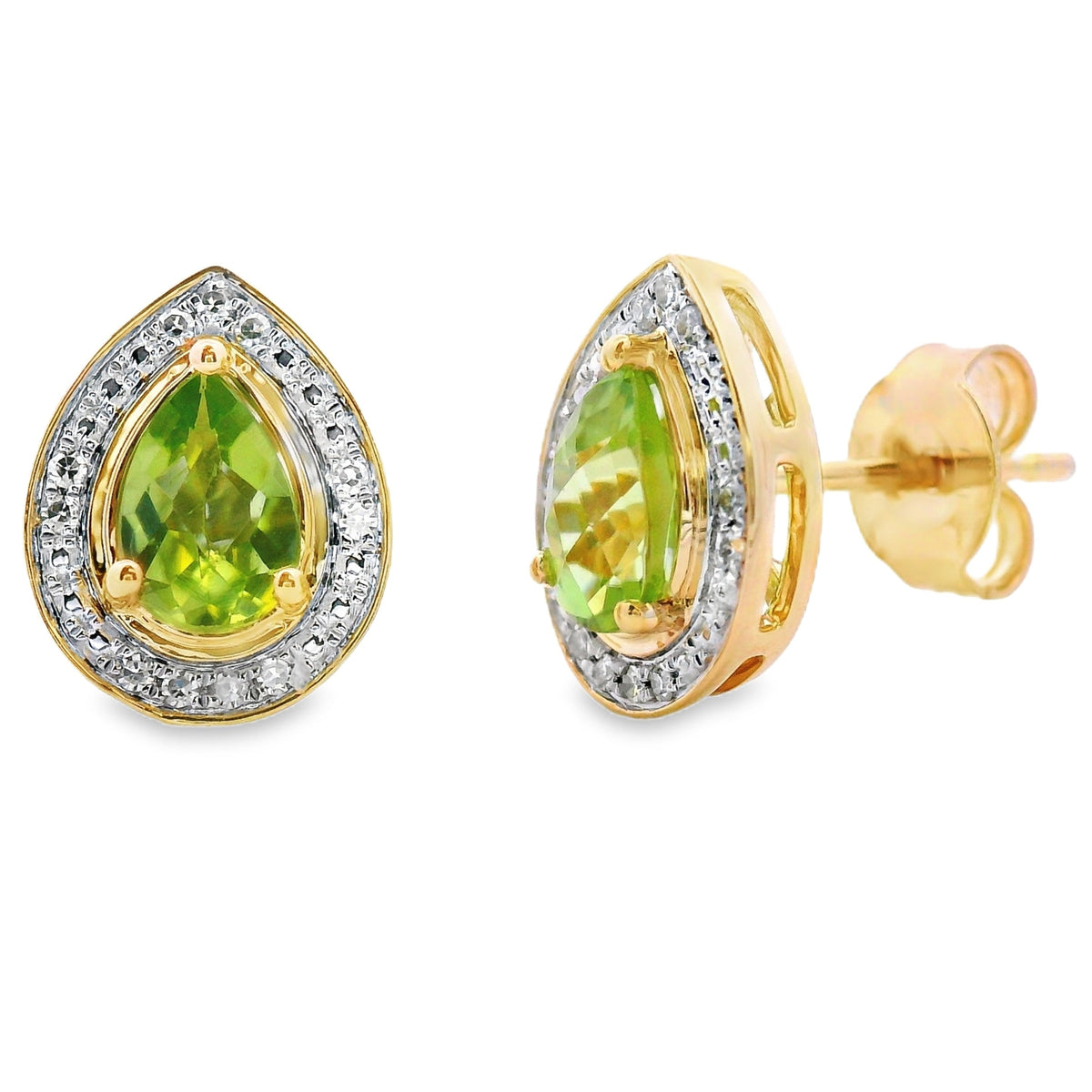 Pendientes colgantes de peridoto y diamante de 1,00 ct en oro amarillo de 10 kt