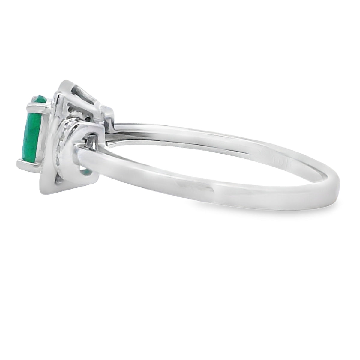 Anillo de oro blanco de 10 quilates con esmeralda genuina de 0,45 ct y diamantes