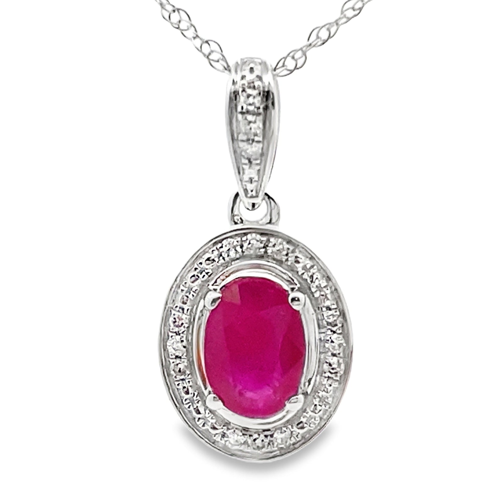 Colgantes de moda de rubí y diamante de .70ct, oro blanco de 10KT