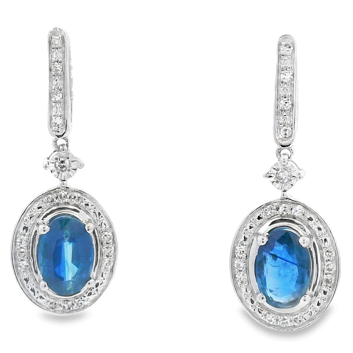 Pendientes Colgantes de Zafiro y Diamantes de 1,40 ct Oro Blanco de 10 KT
