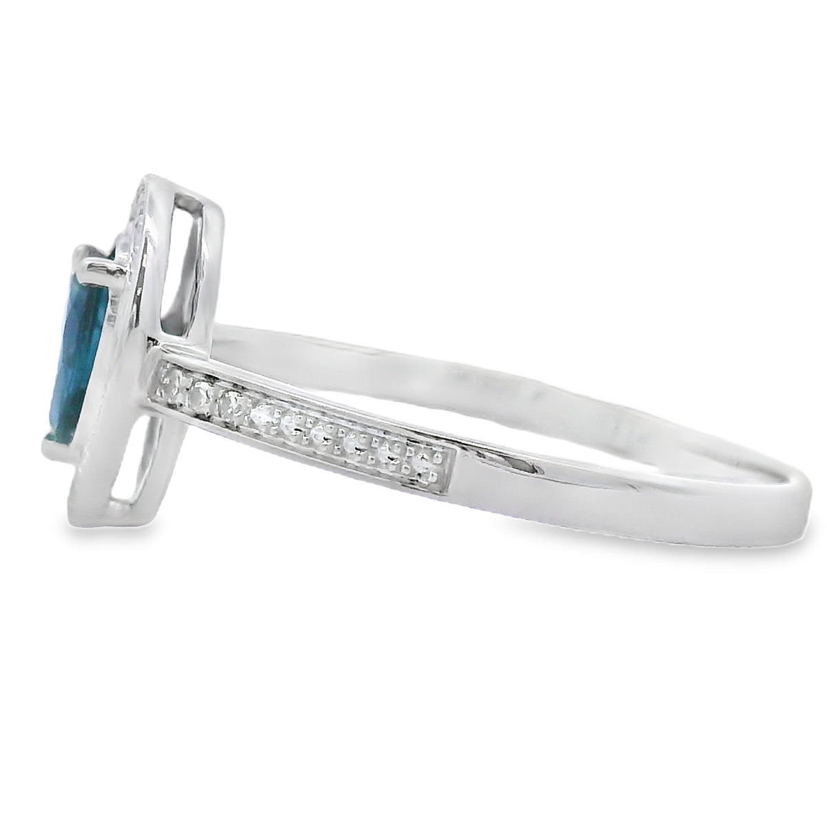 Auténtico anillo de oro blanco de 10 kt con zafiro y diamantes de 0,54 ct