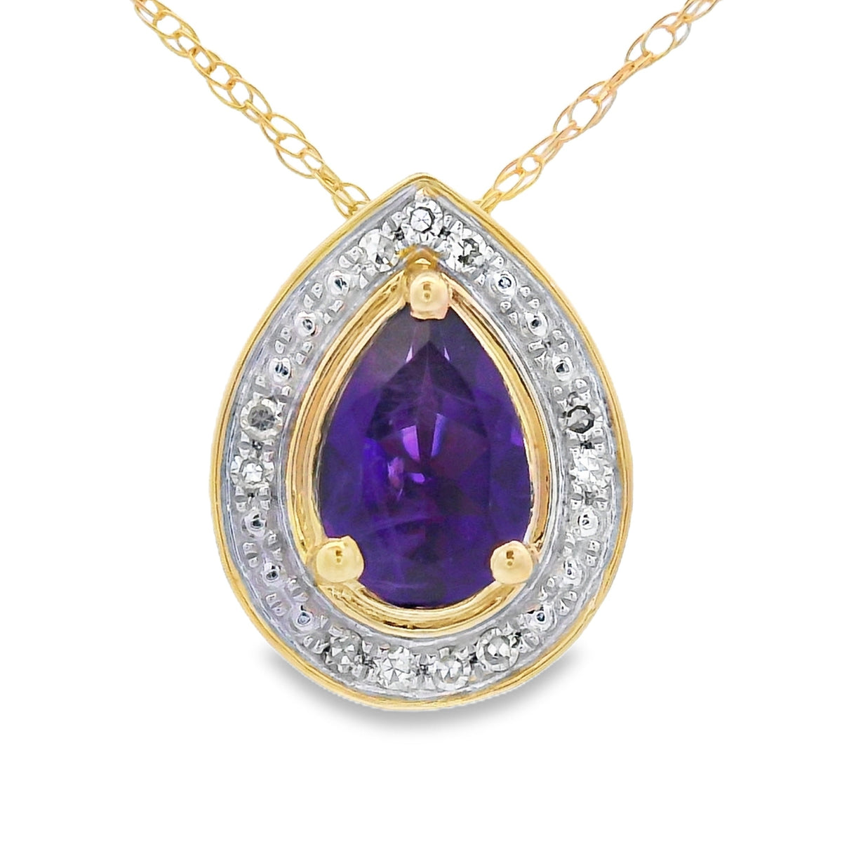 Colgantes de moda de amatista y diamante, oro amarillo de 10 quilates