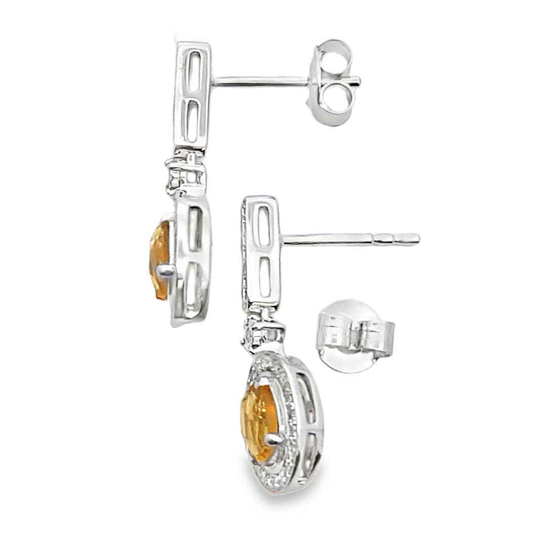 1.06ct Citrine Diamond Dangle Earrings 10KT White Gold