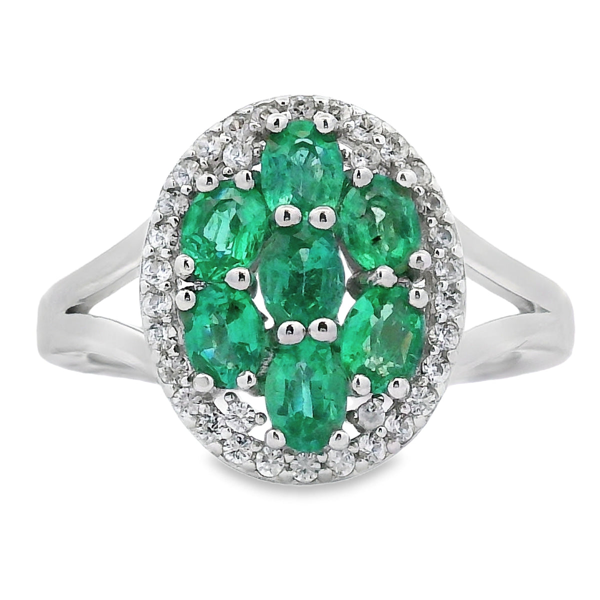 Anillo de circonitas y esmeralda natural de 1,44 ct en plata de ley