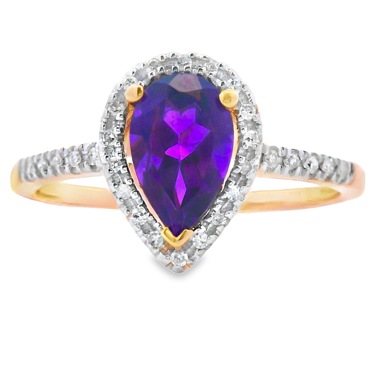Natural .98ct Amethyst Diamond Ring 14KT Yellow Gold