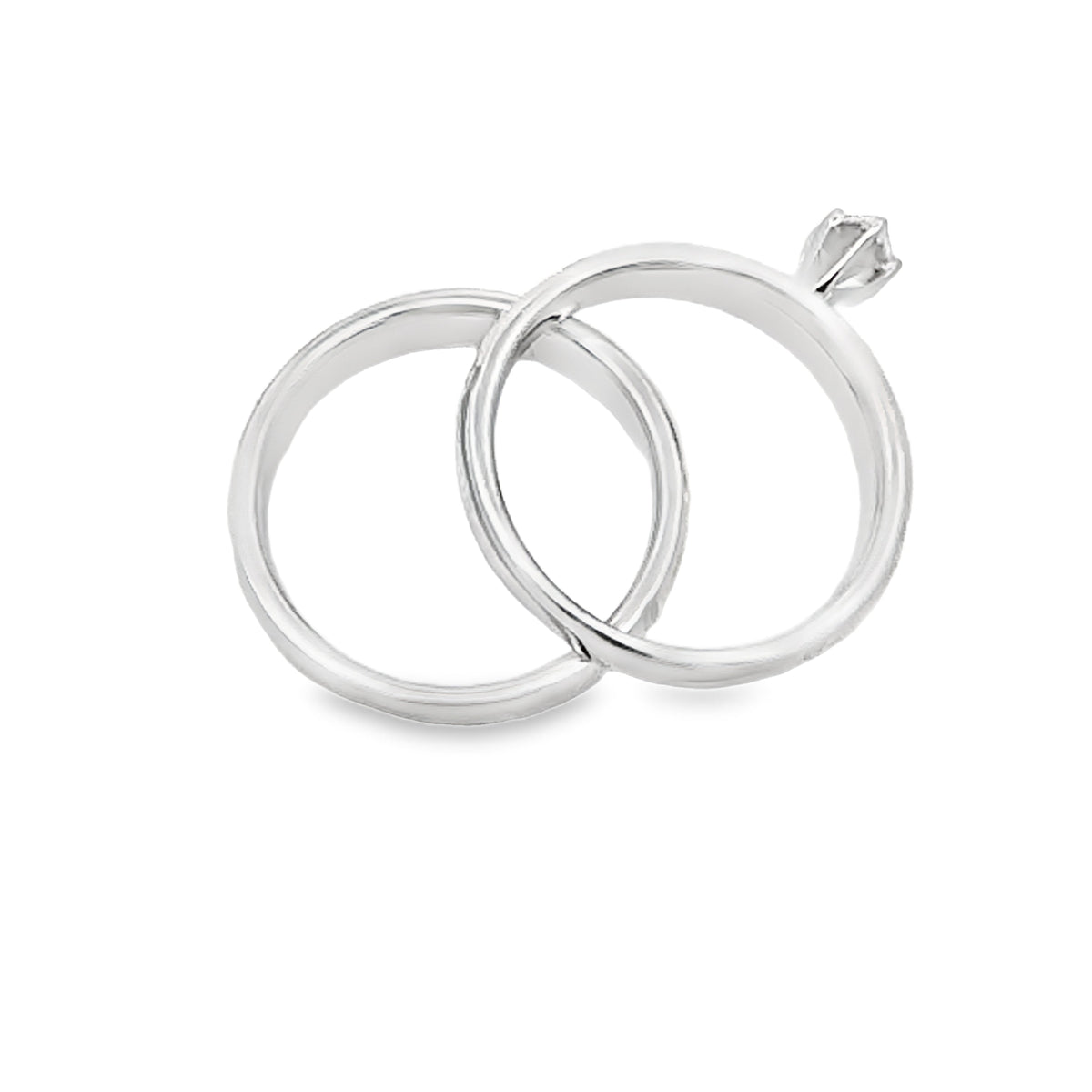 Juego de Anillos de Compromiso de Plata Esterlina y Oro de 14KT con Diamantes