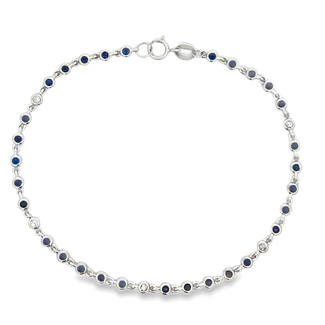 Pulsera de zafiro y diamante natural de 0,87 ct en oro blanco de 14 K
