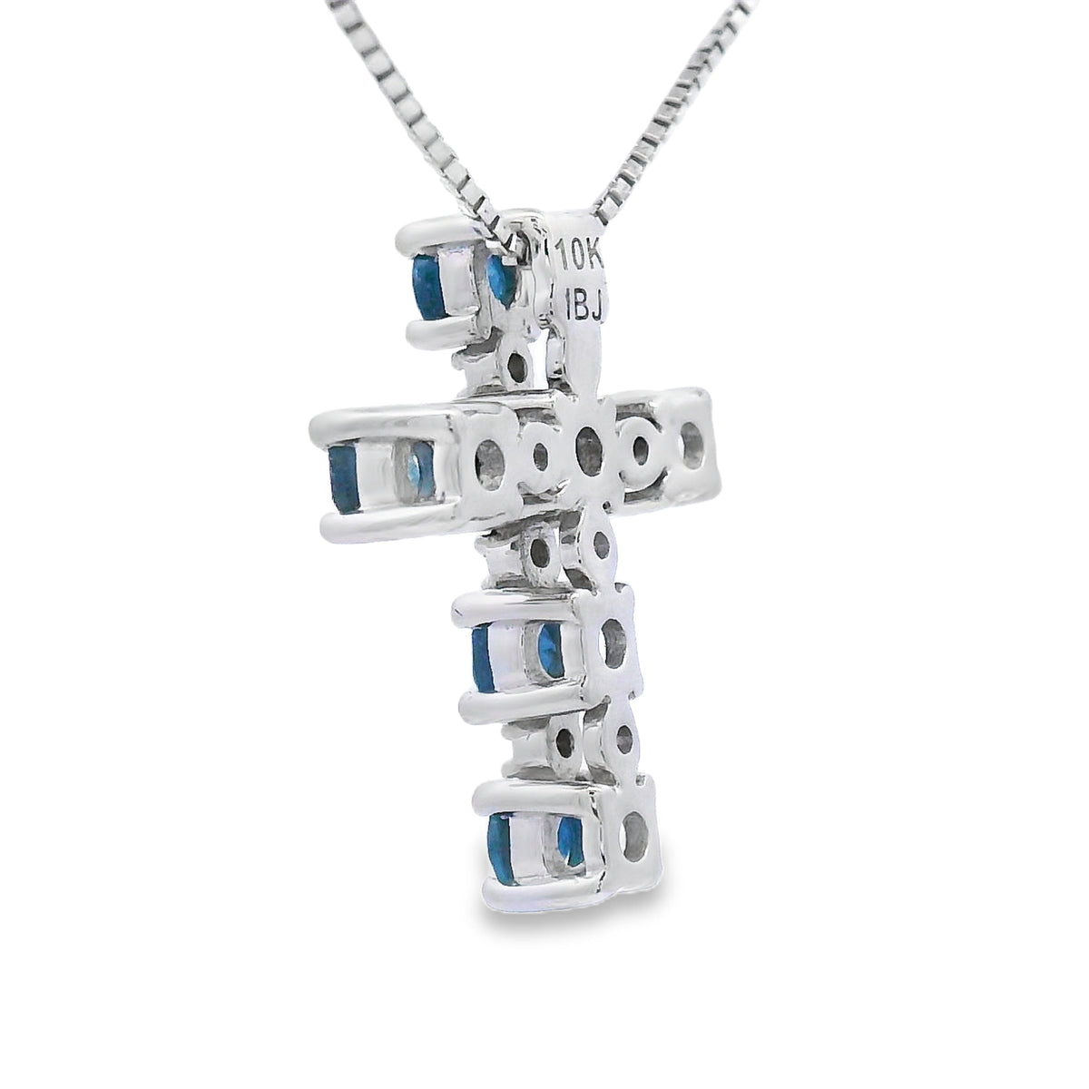Cruz religiosa con zafiro de 0,32 ct, colgante de oro blanco de 10 kt