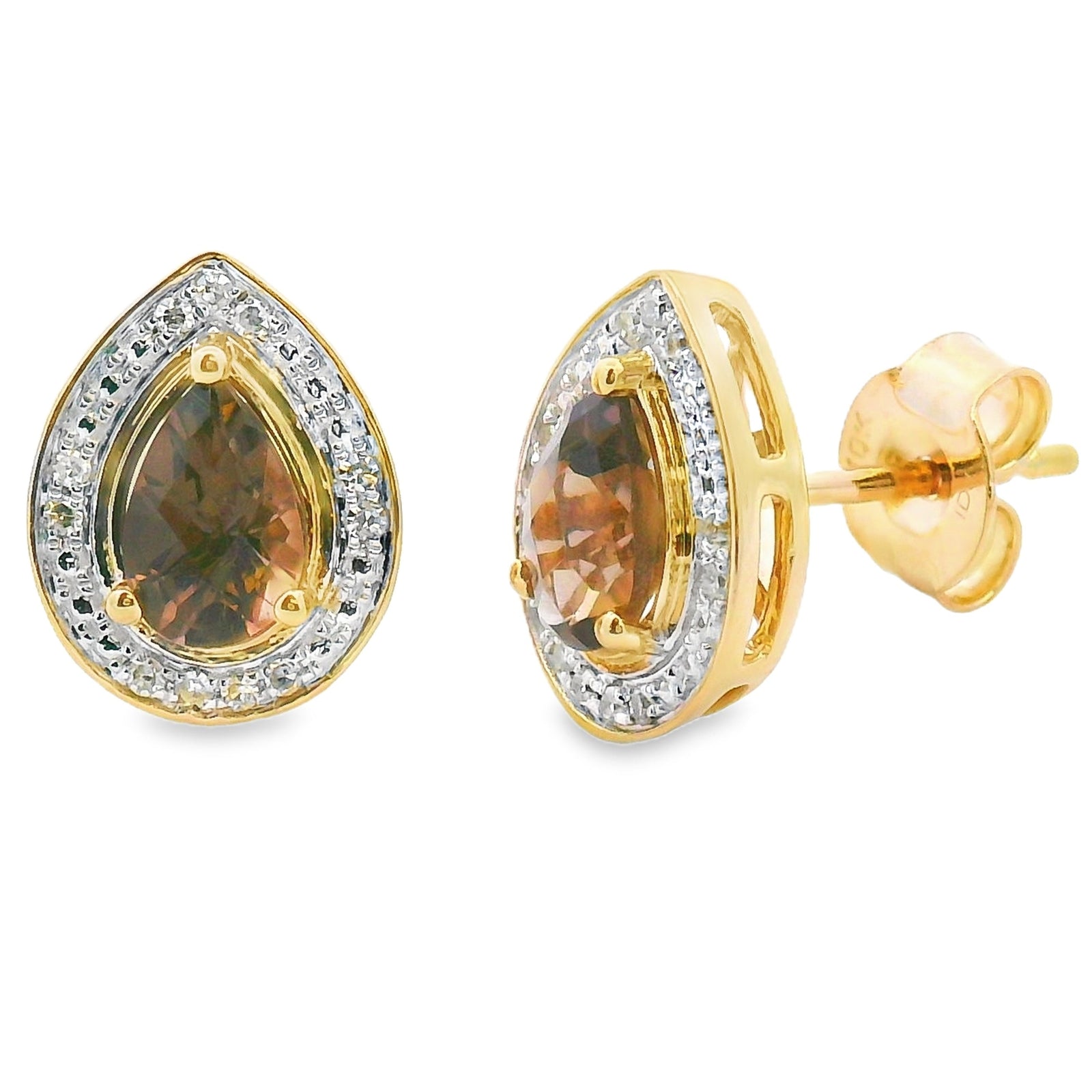 Pendientes colgantes de cuarzo y diamantes de 0,87 ct en oro amarillo de 10 kt