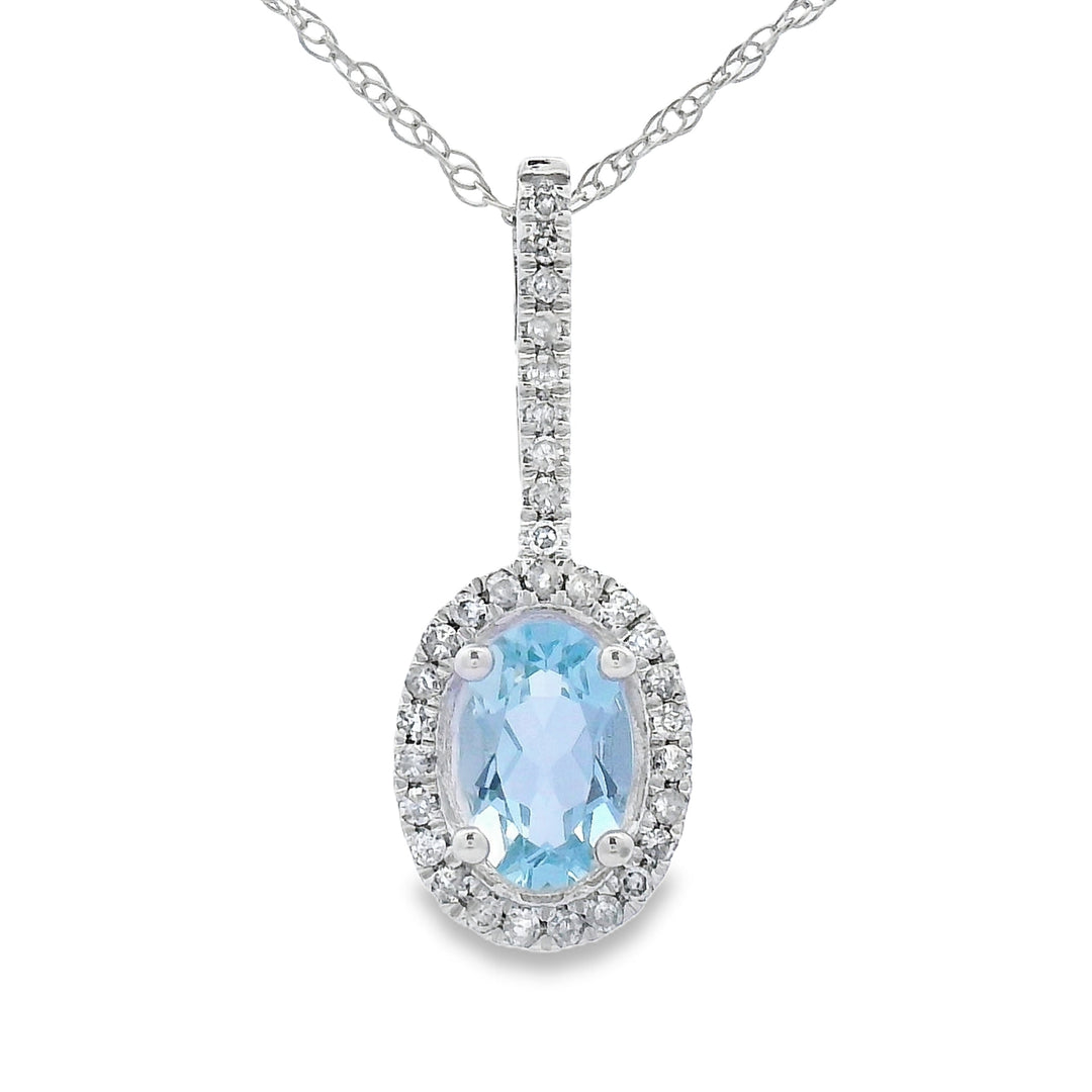 Colgantes de moda de aguamarina y diamantes de oro blanco de 10 KT