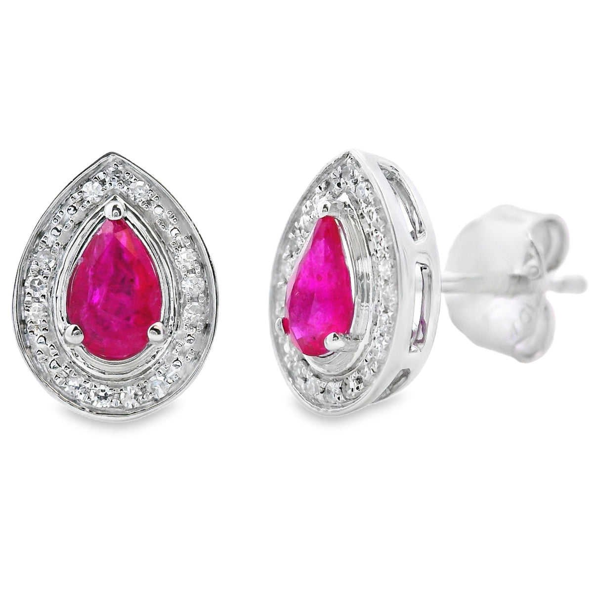 Pendientes con rubí de 0,58 qt y diamantes en oro blanco de 10 kt