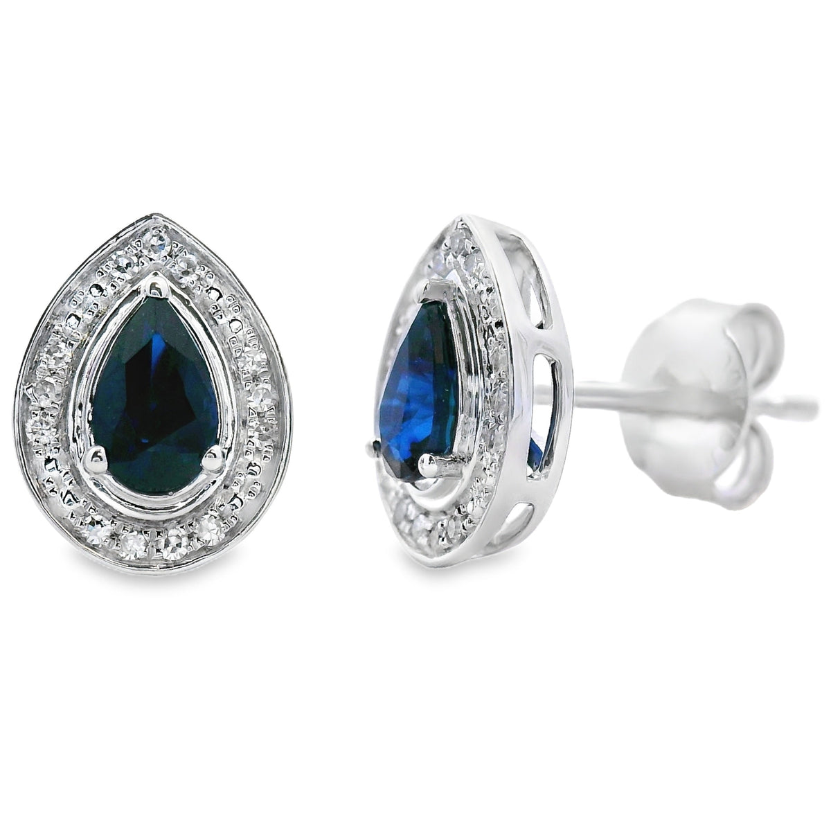 Pendientes de Oro Blanco de 10KT con Zafiro y Diamantes de .58ct