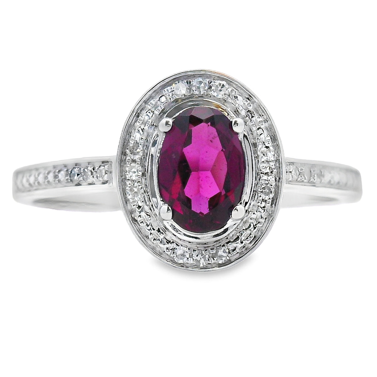 Anillo de oro blanco de 10KT con granate y diamantes genuinos de 0,62 ct
