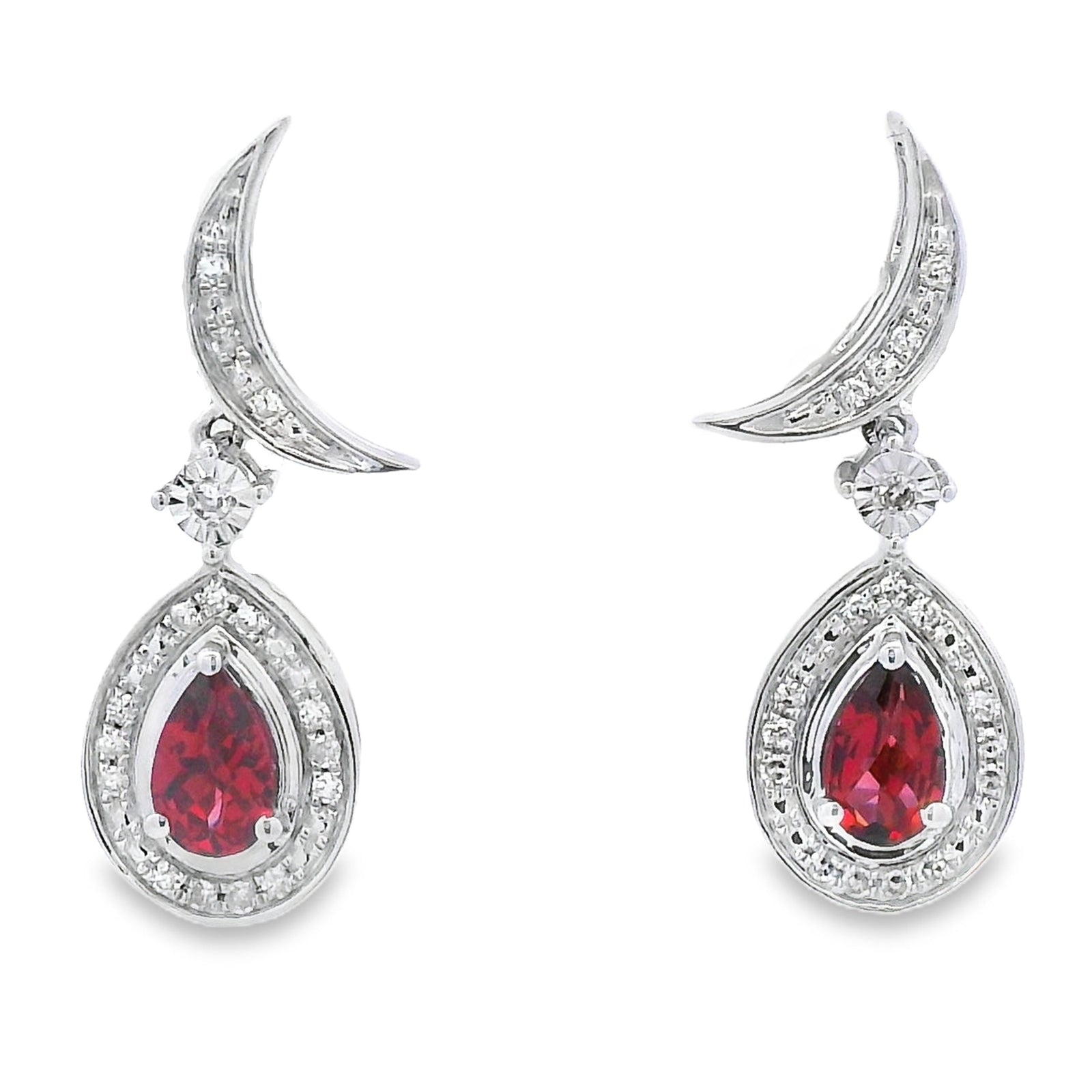 Pendientes colgantes de oro blanco de 10 quilates con diamantes de granate de 0,62 ct