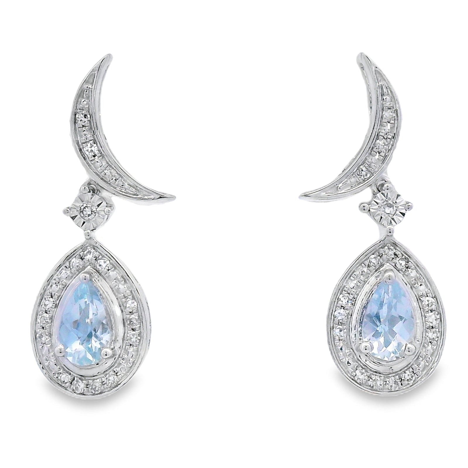 Aquamarine Diamond Dangle Earrings 10KT White Gold