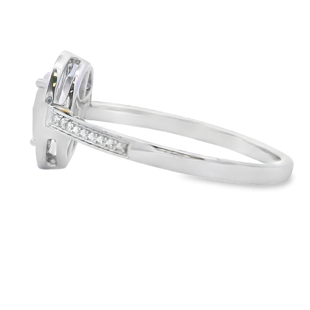 Genuine .44ct Rose Quartz Diamond Ring 10KT White Gold