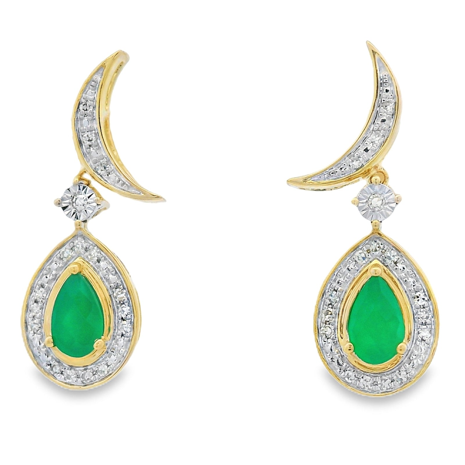 Aretes colgantes de calcedonia y diamantes en oro amarillo de 10 qt