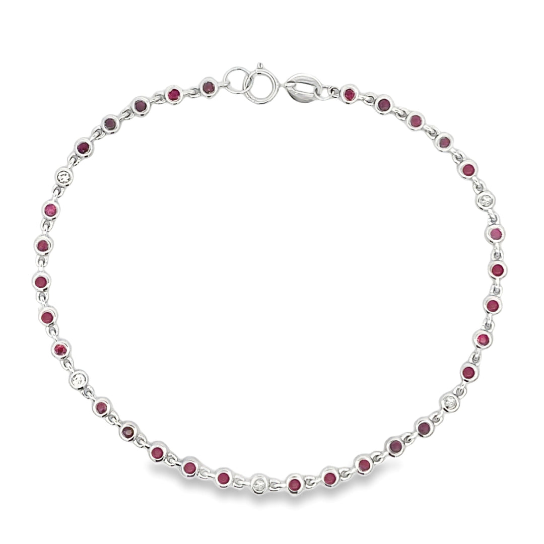 Genuine .89ct Ruby Diamond Bracelet 14KT White Gold