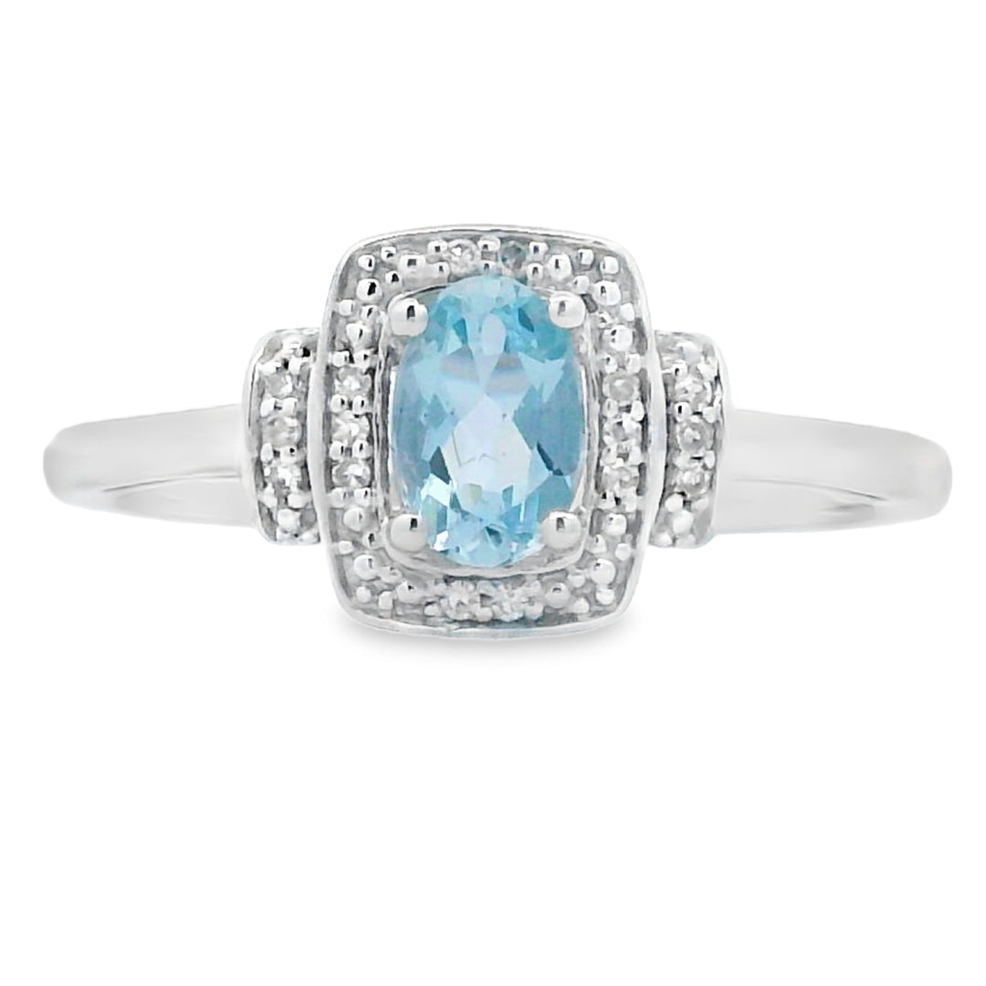 Genuine .45ct Aquamarine Diamond Ring 10KT White Gold