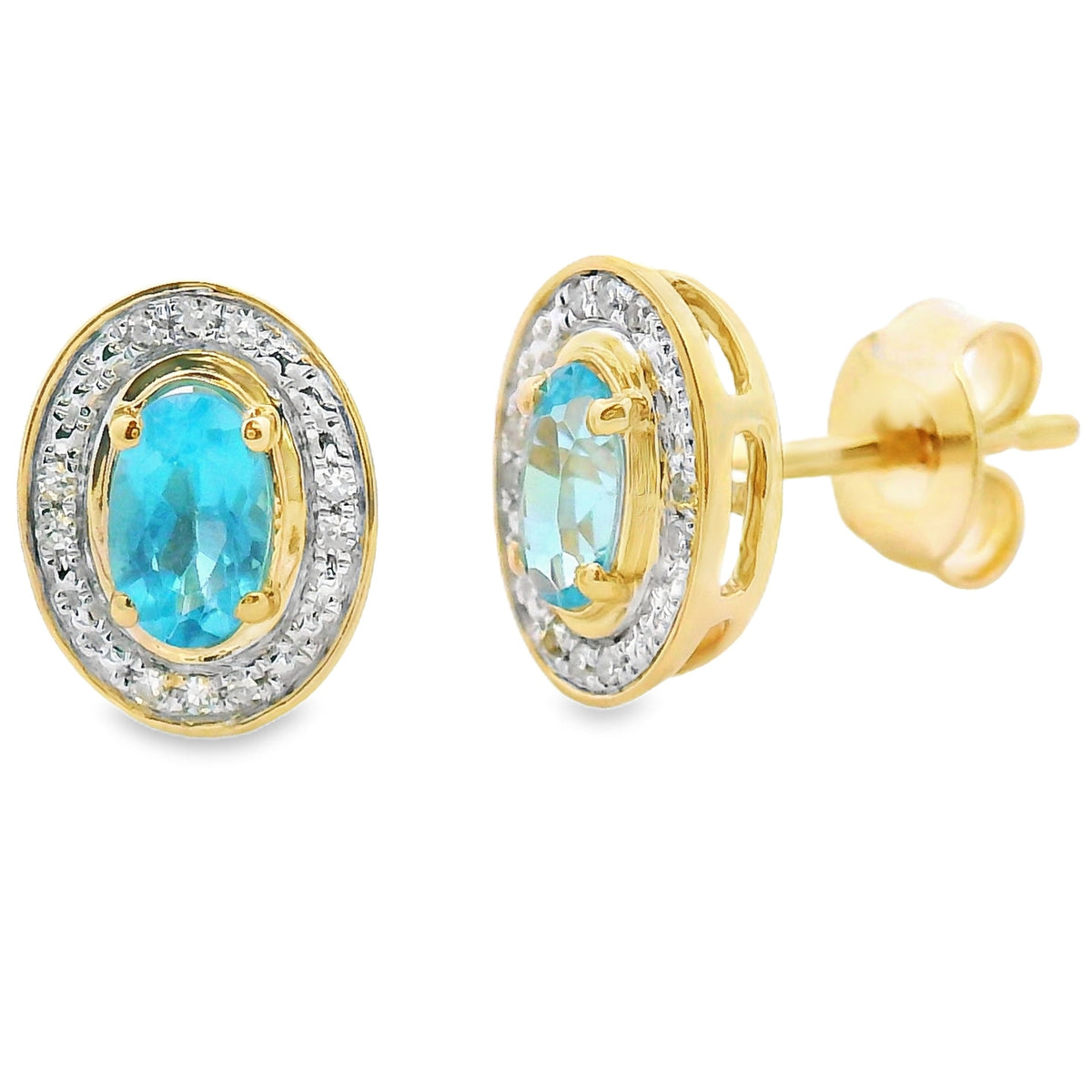 Pendientes de topacio azul y diamantes de .62 ct en oro amarillo de 10 kt