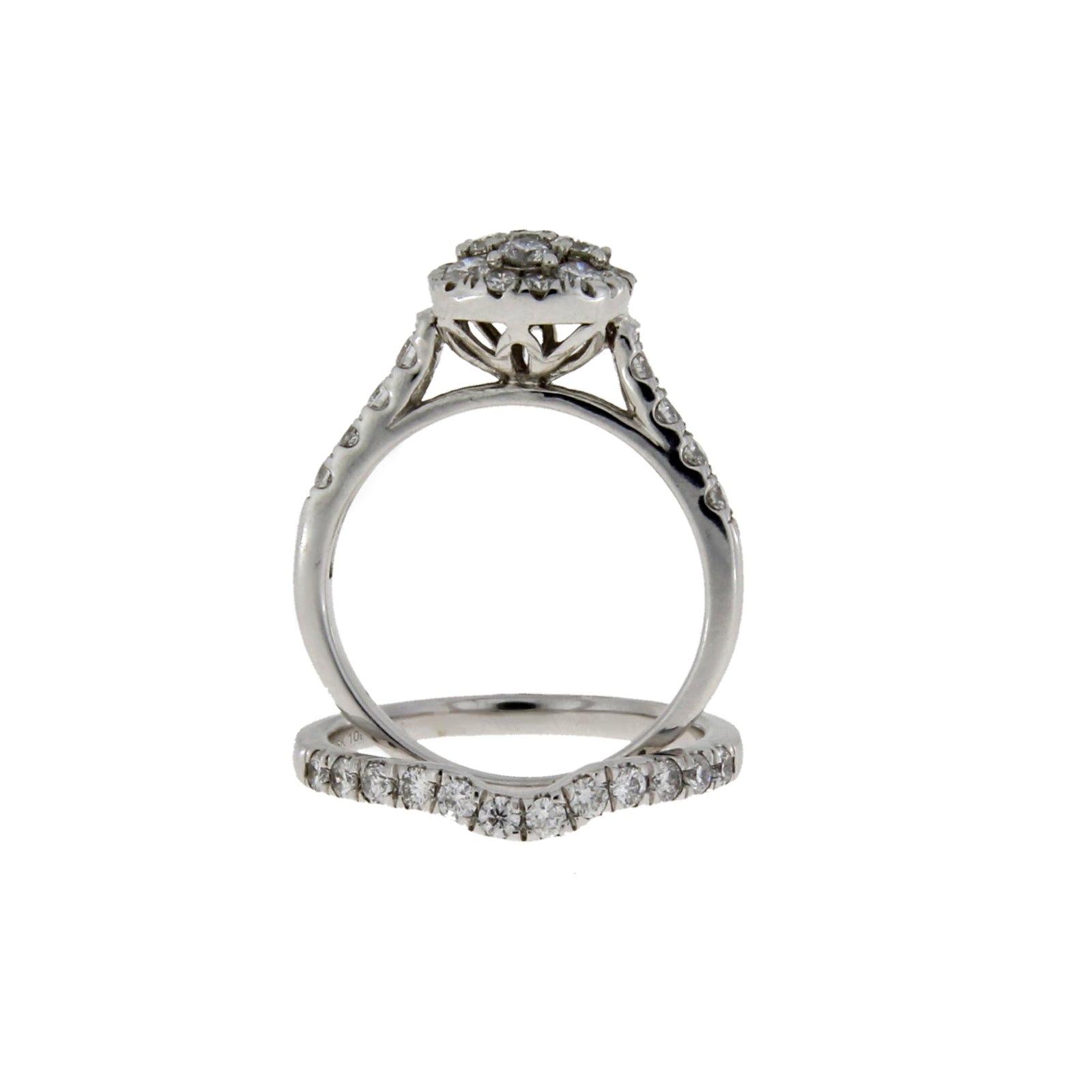 Juego de anillo de compromiso de diamante de 1,30 ct, oro blanco de 10 quilates
