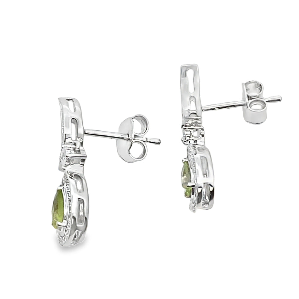 .52ct Peridot Diamond Dangle Earrings 10KT White Gold