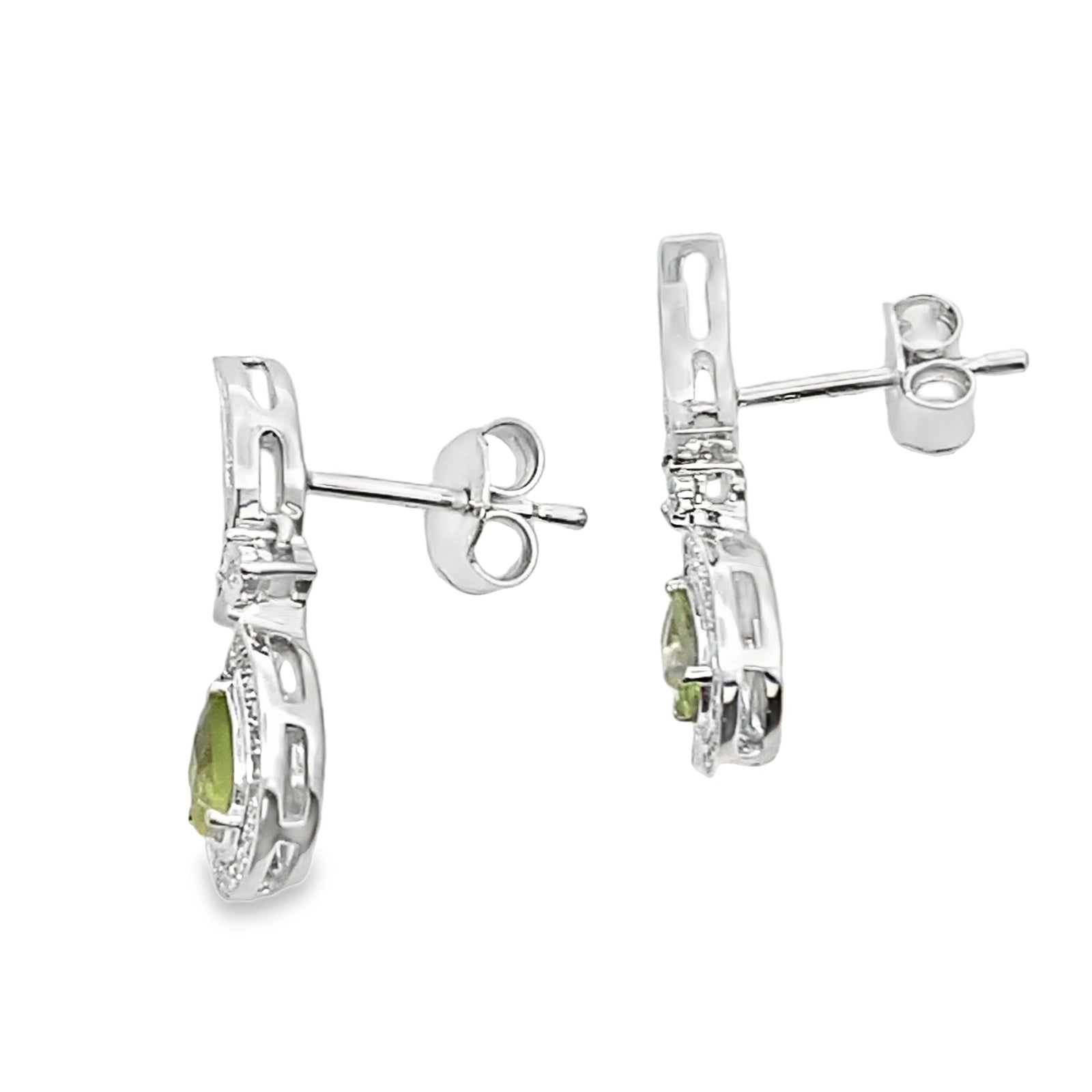 Pendientes Colgantes de Peridoto y Diamantes de .52ct Oro Blanco de 10KT