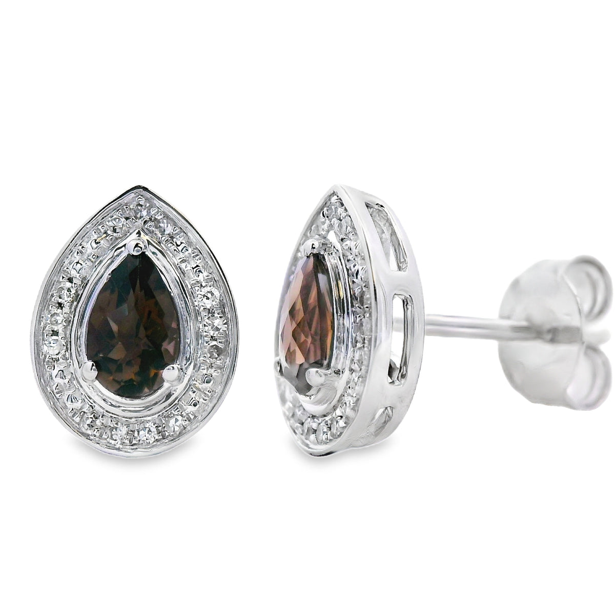 Pendientes de tuerca de cuarzo y diamantes de 0,50 ct de oro blanco de 10 kt