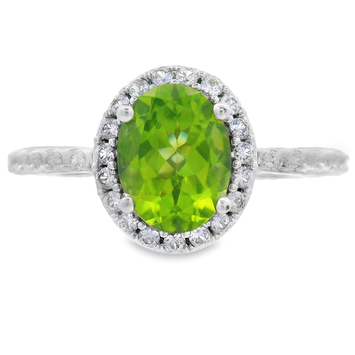 Anillo de Plata de Ley con Peridoto Natural y Zafiro Creado