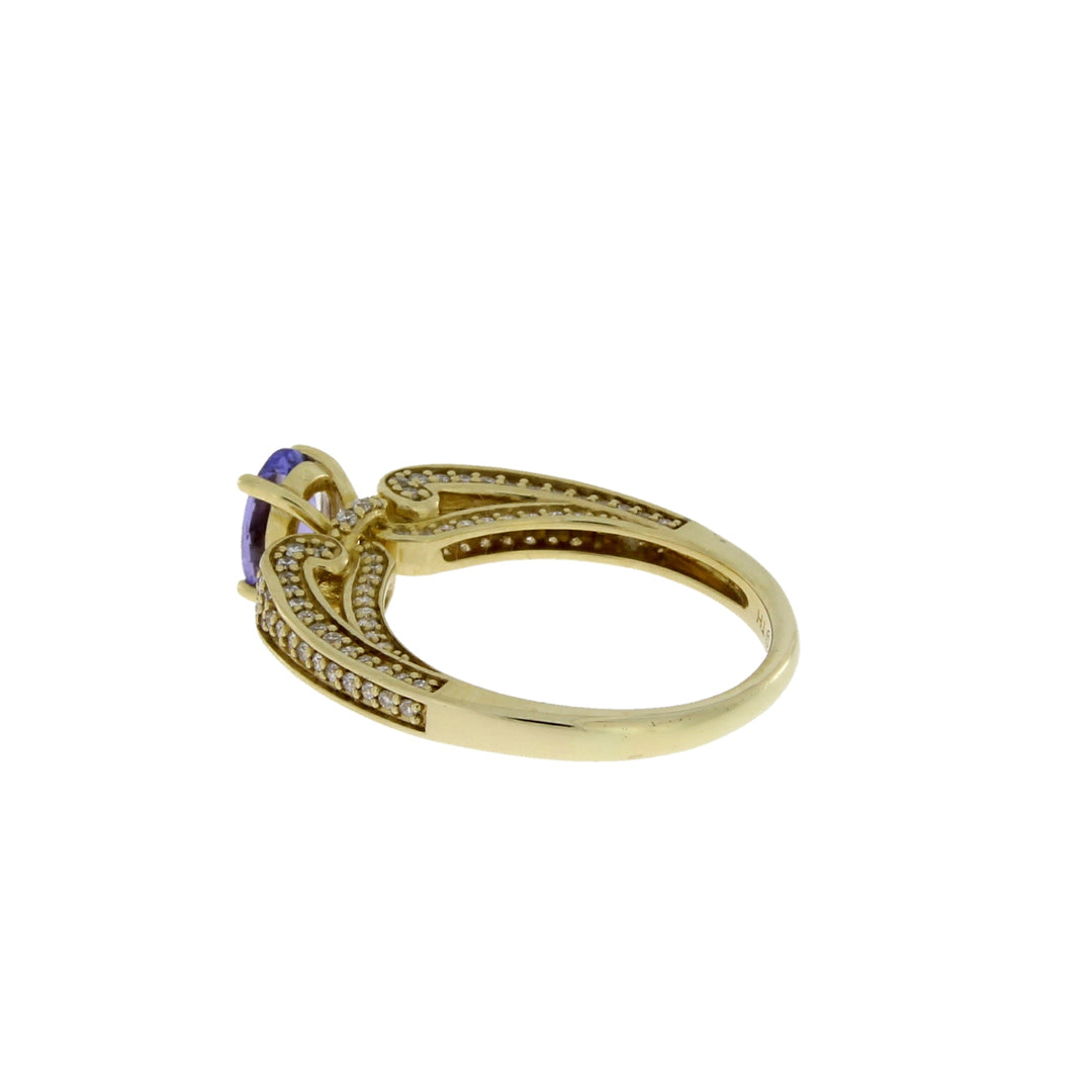 1,45 ct tanzanita diamante engaste solo oro amarillo de 14 K