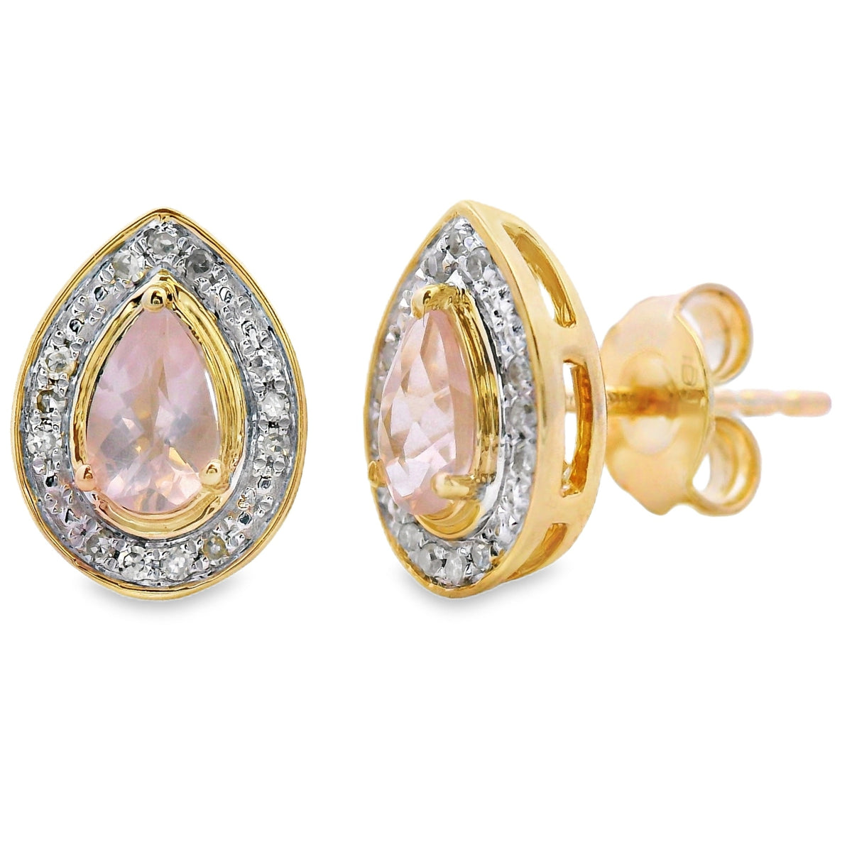 Pendientes de oro amarillo de 10 quilates con cuarzo rosa