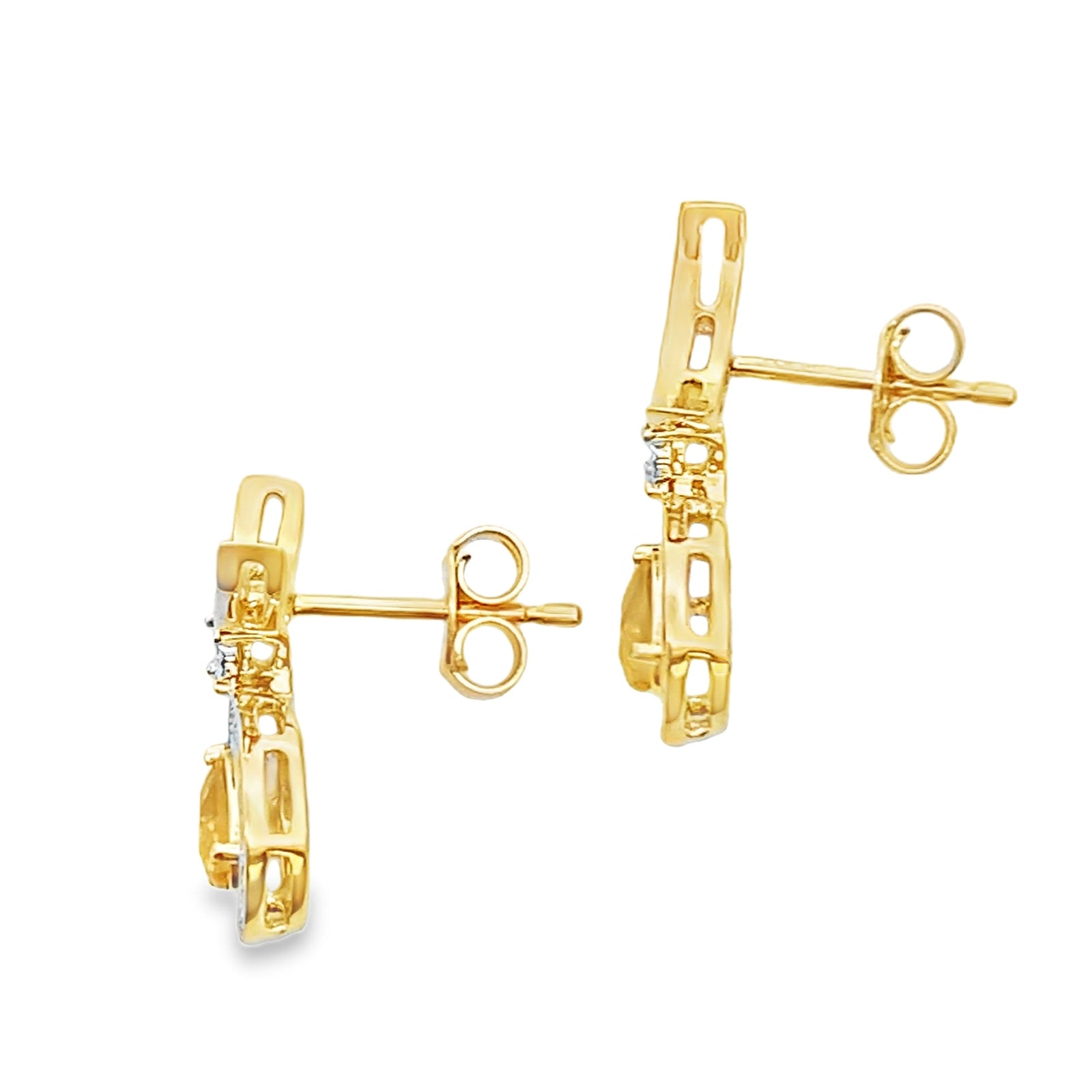 Pendientes colgantes de citrino y diamantes de 0,48 qt en oro amarillo de 10 qt