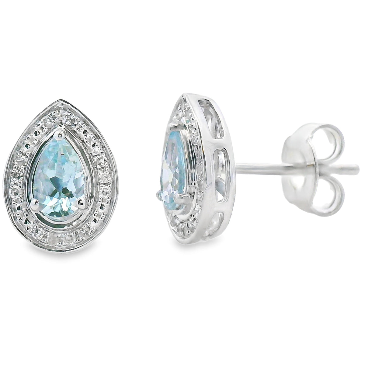 Pendientes de aguamarina y diamantes de .42 ct en oro blanco de 10 qt