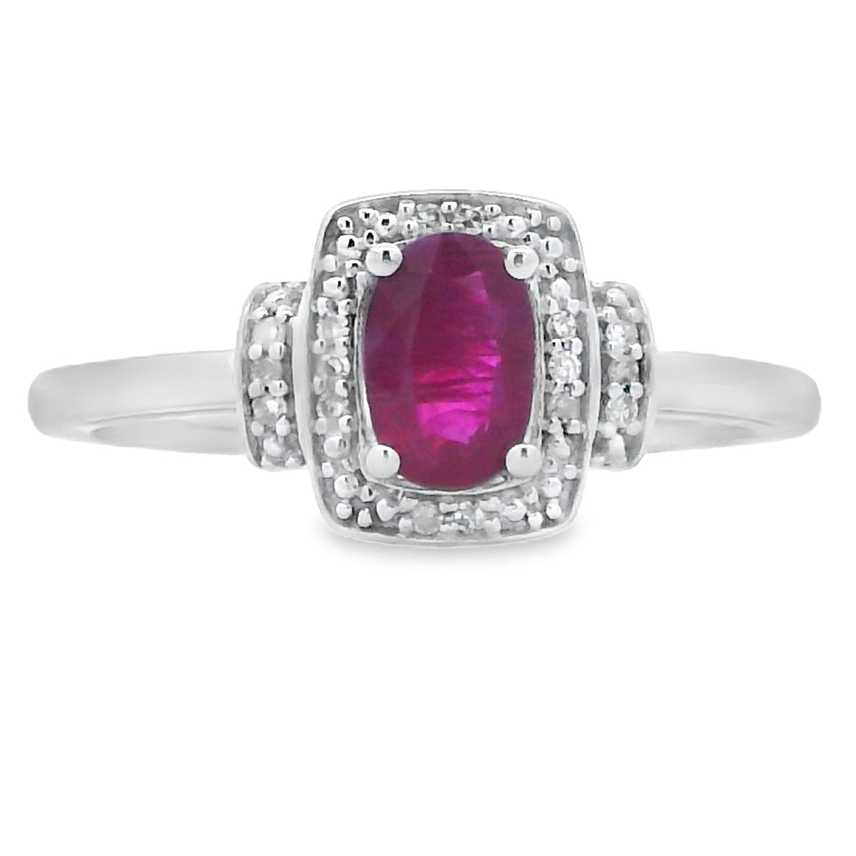 Anillo de Rubí y Diamantes Naturales de .65ct Oro Blanco de 10KT