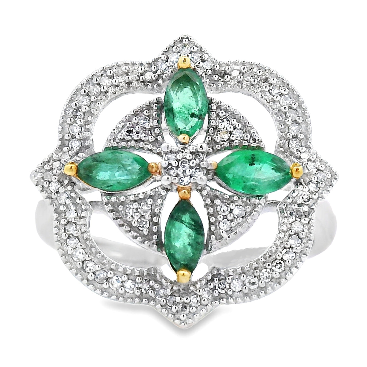 Auténtico anillo de oro blanco de 14kt con diamante de esmeralda de 0,69 ct