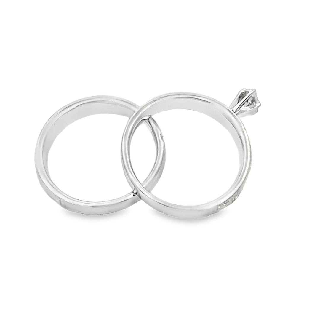 Juego de Anillos de Compromiso de Plata Esterlina y Oro de 14KT con Diamantes