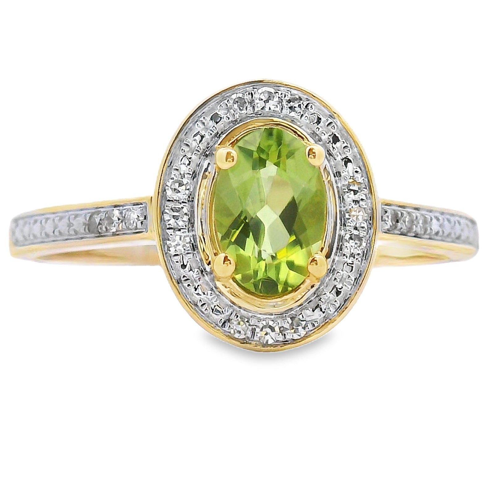 Anillo de peridoto y diamante de .55 ct de oro amarillo de 10 kt auténtico