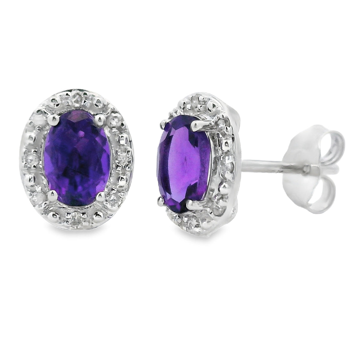 Pendientes de amatista y diamantes de .99 ct de oro blanco de 10 kt auténticos