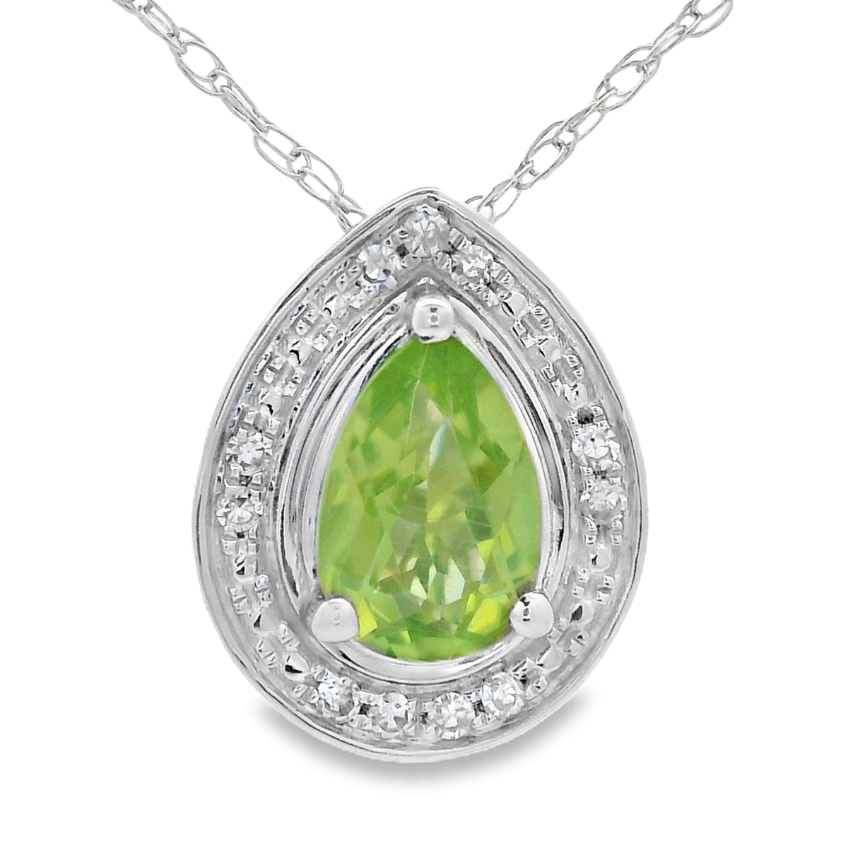 Colgantes de moda de peridoto y diamante de .47ct en oro blanco de 10K