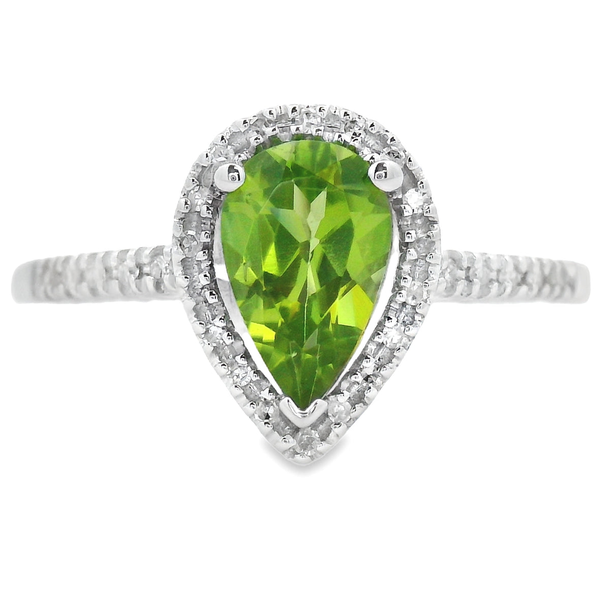 Auténtico anillo de Peridoto y Diamantes de 1.10ct en Oro Blanco de 14KT